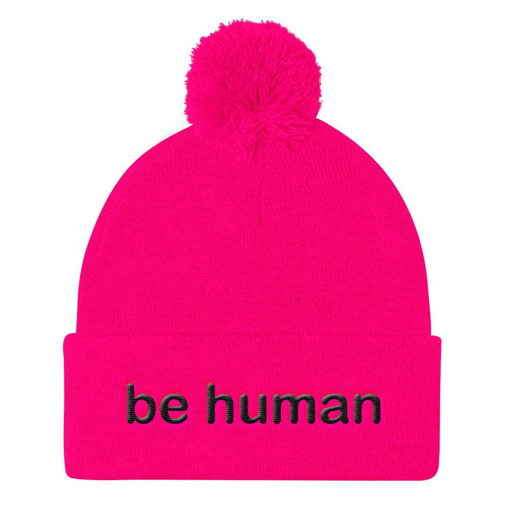 be human embroidered beanie caps black embroidery