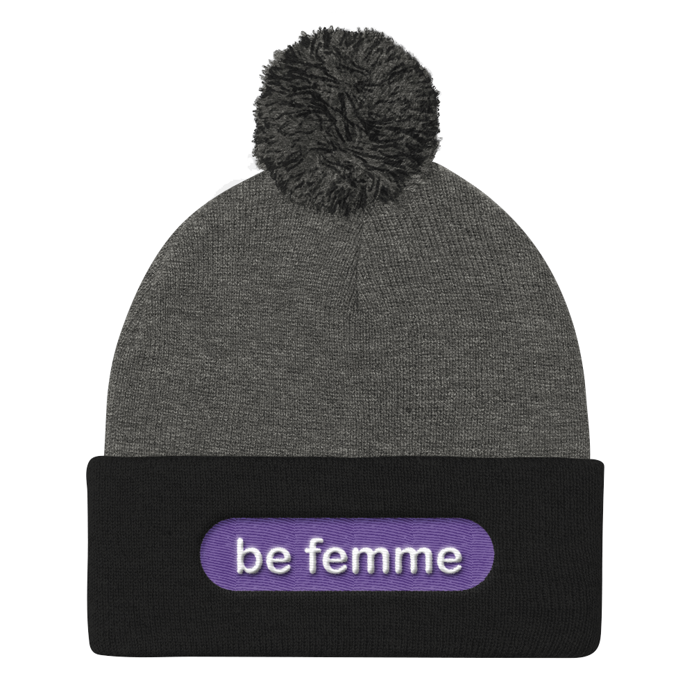 be femme embroidered beanie caps white and purple embroidery