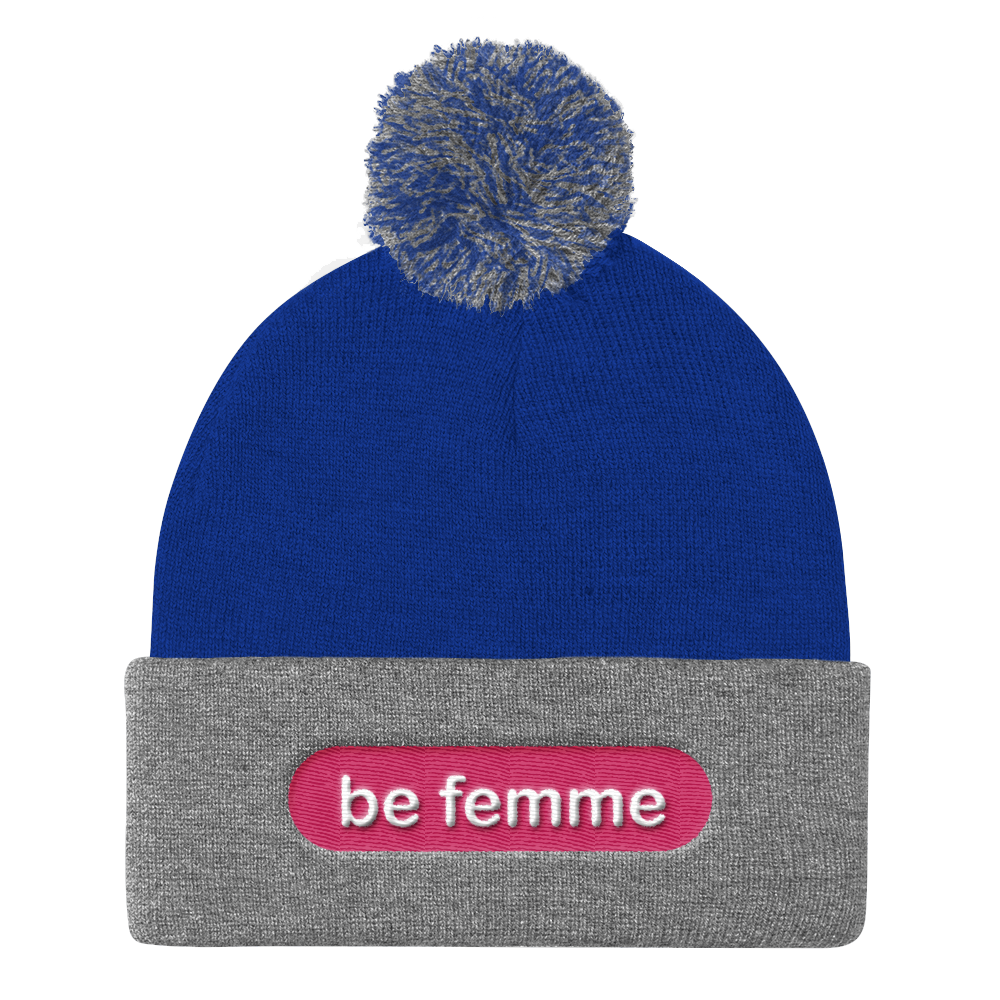 be femme embroidered beanie caps pink and white embroidery