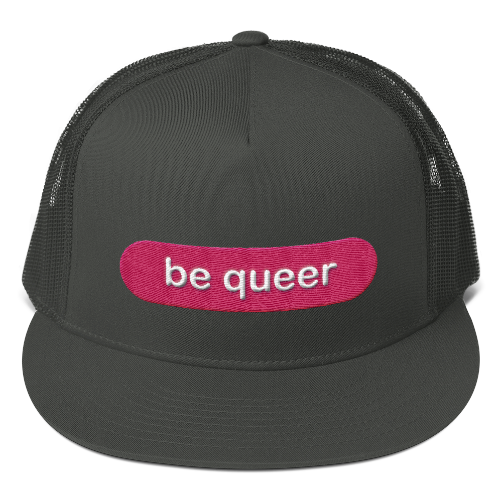 be queer trucker caps pink and white embroidery