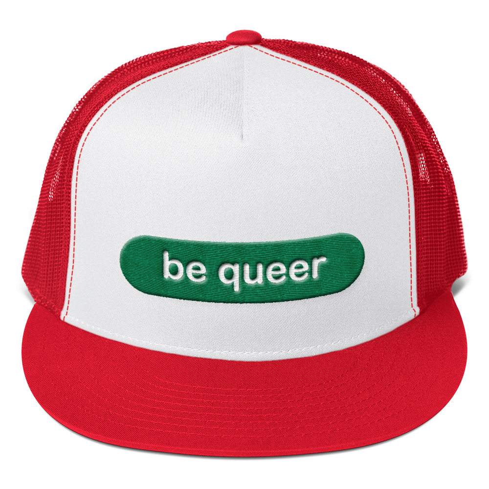 be queer trucker caps green and white embroidery