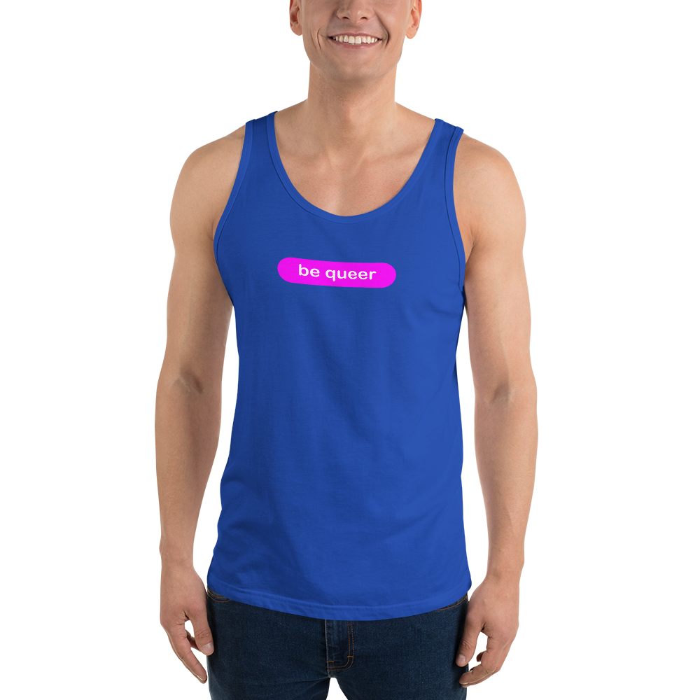 be queer pink and white graphic tanks