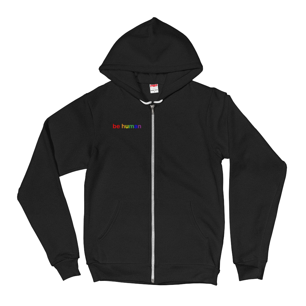 be human rainbow graphic premium zip up hoodie (front graphic)