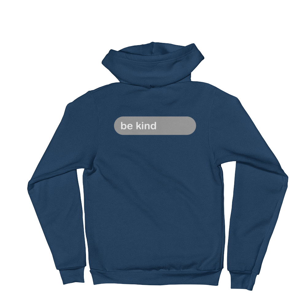 be kind white and grey graphic premium zip up hoodie (back print)