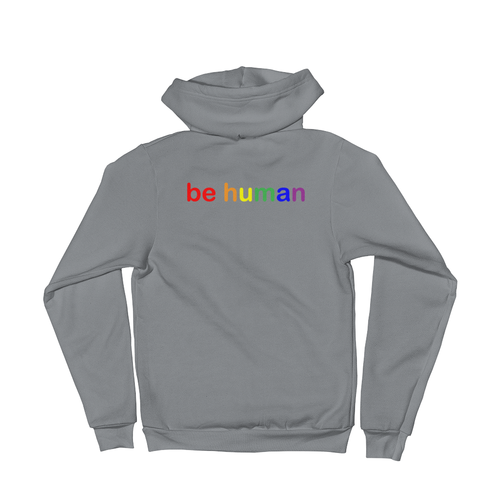 be love and be human rainbow graphic premium zip up hoodie (two sided)