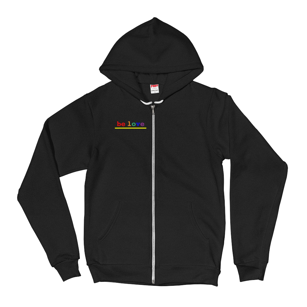 be love rainbow graphic premium zip up hoodie (front print)