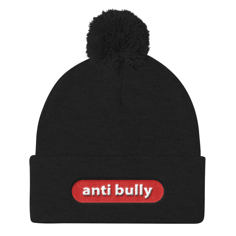 anti bully embroidered beanie caps white lettering on red