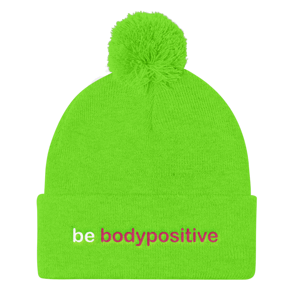 be body positive embroidered beanie caps pink and white lettering 
