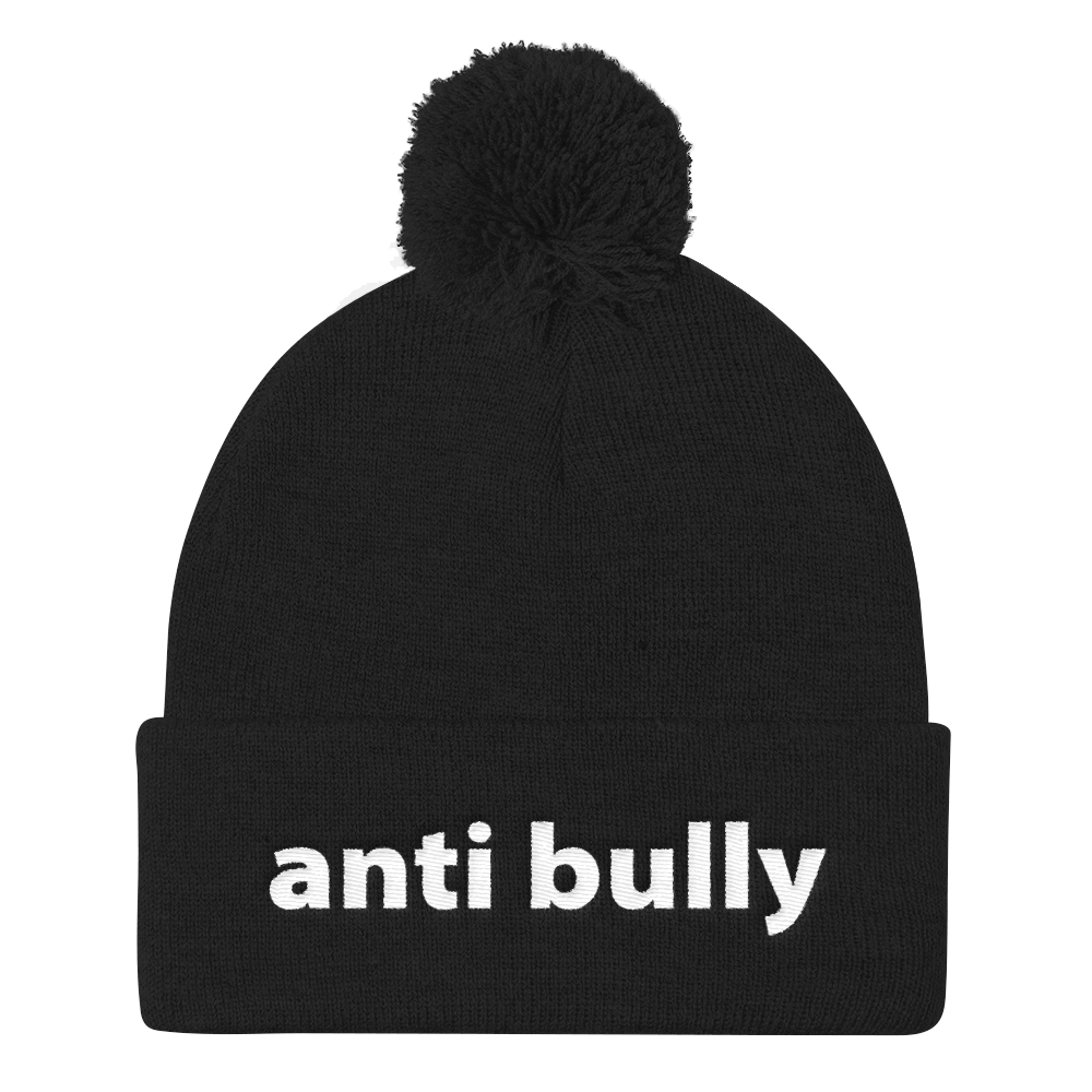 anti bully embroidered beanie caps white, pink, or black embroidery