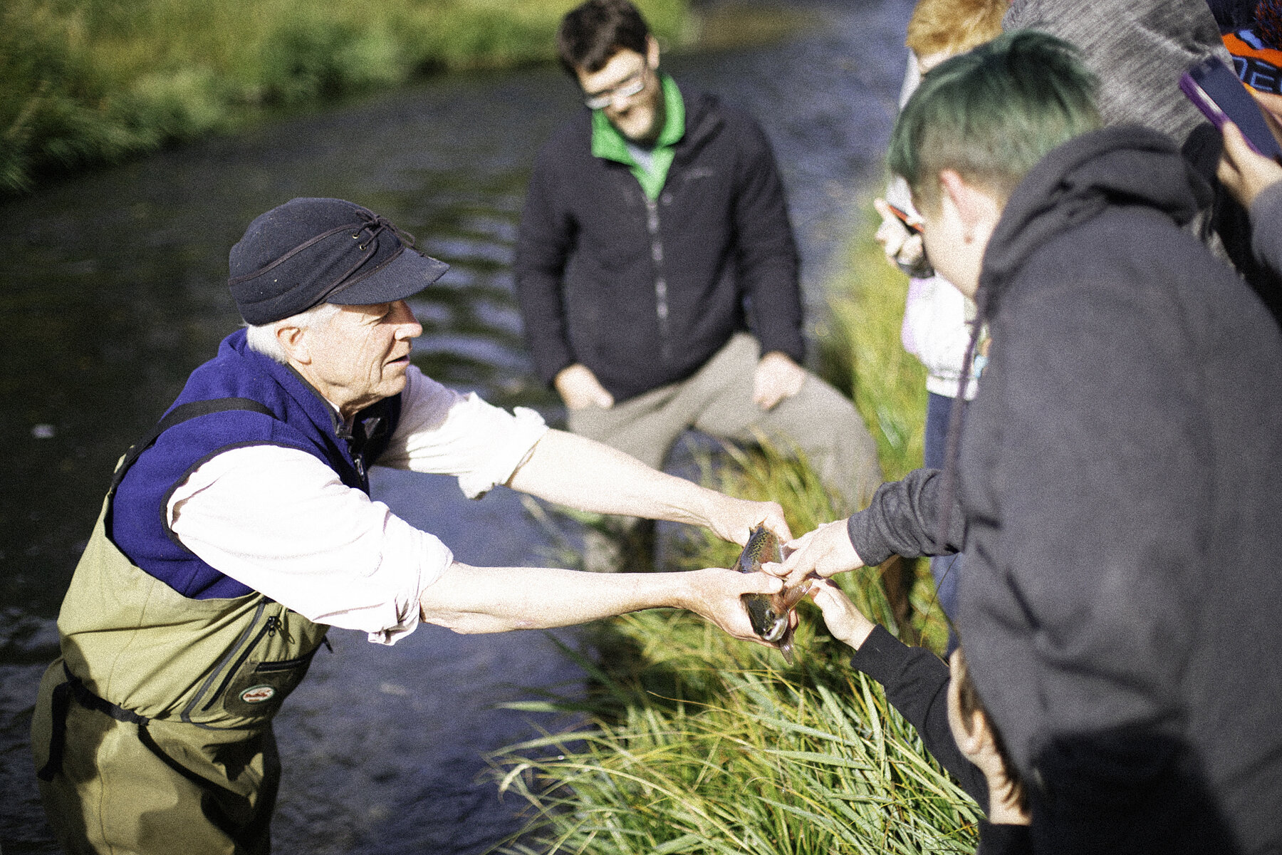  MTFWP fisheries biologists conduct fish surveys on Gird Creek with Corvallis Middle School. The project demonstrated that habitat improvements to Gird Creek resulted in increased fish numbers and size.   