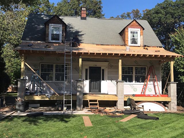 New front porch under construction!!! So excited for this one. #residentialdesign #residentialconstruction #njarchitect #fanwoodnj #courtneylowryarchitect