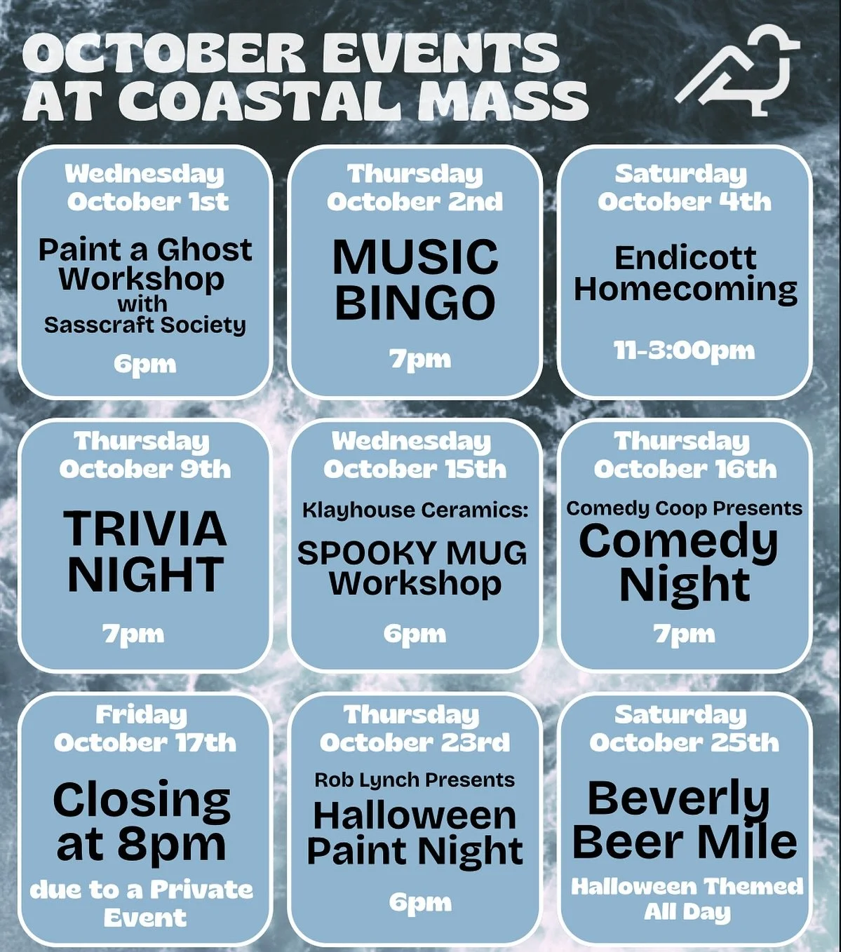 October Events yall!! Check the link in our bio for tickets to the workshops and Comedy night. Be sure to come by for Music Bingo THIS THURSDAY! Cheers!

#musicbingo #brewery #beverly #thingstodo #craftbeer #northshore #drinklocal #shopsmall