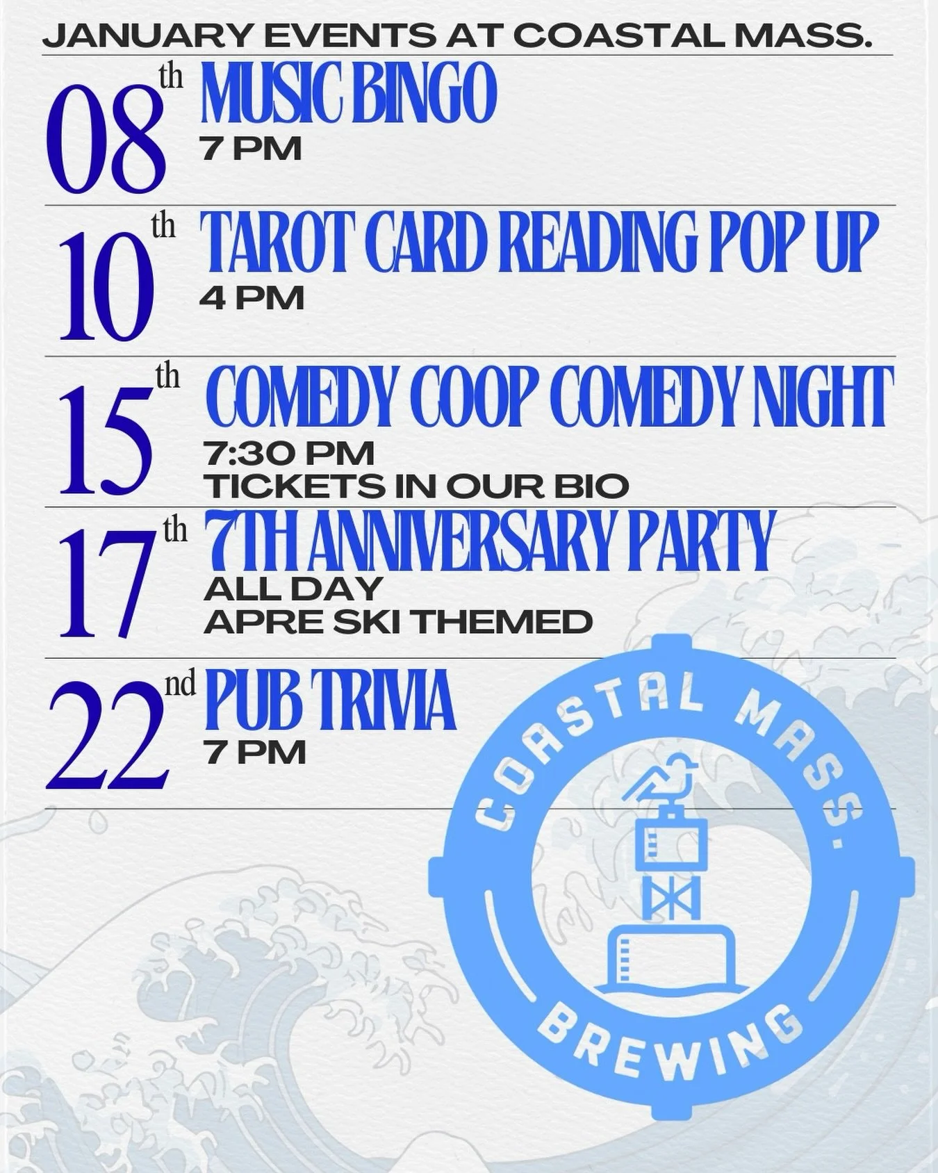 Hey friends! We have a JAM PACKED month to kick off 2026! We have a tarot reading pop up, our music bingo and trivia nights, a @comedycoopstandup comedy night and we&rsquo;re celebrating our 7th Annual Anniversary Party! Check out our Facebook and We