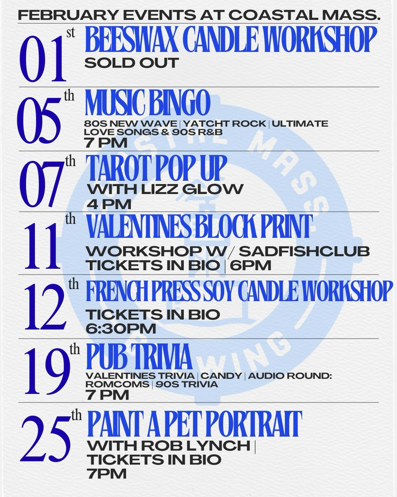 WE GOT A JAM PACKED FEBRUARY!! Come down for these awesome events! Links to tickets in our bio! Cheers!

#thingstodo #northshore #beverly #craftbeer #february