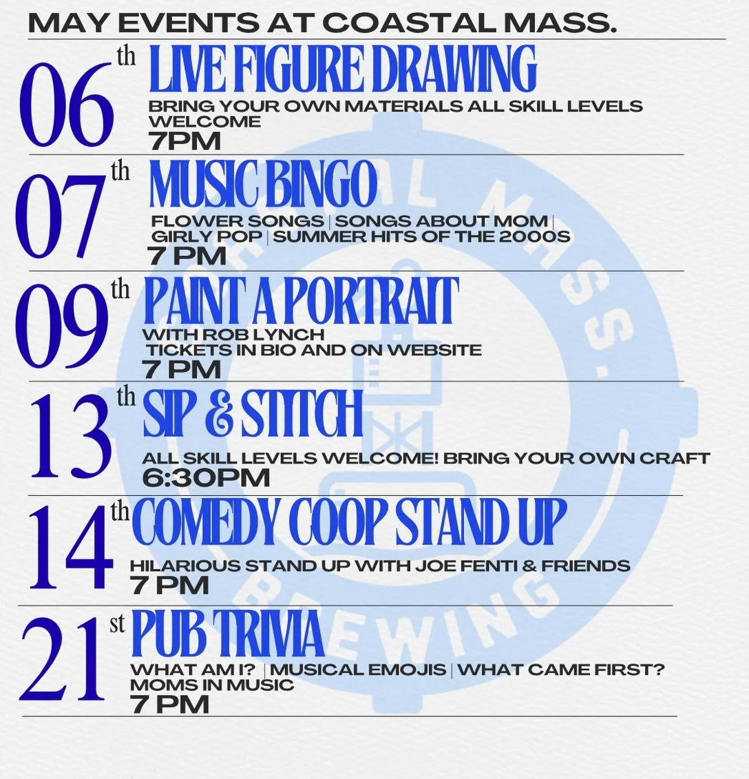 GET YOUR CALENDARS MARKED!! Check out the links in our bio for ticket info and come hang with us all month as the weather gets warmer and the beers get colder! 

#thingstodo #beverly #northshore #drinklocal #craftbeer