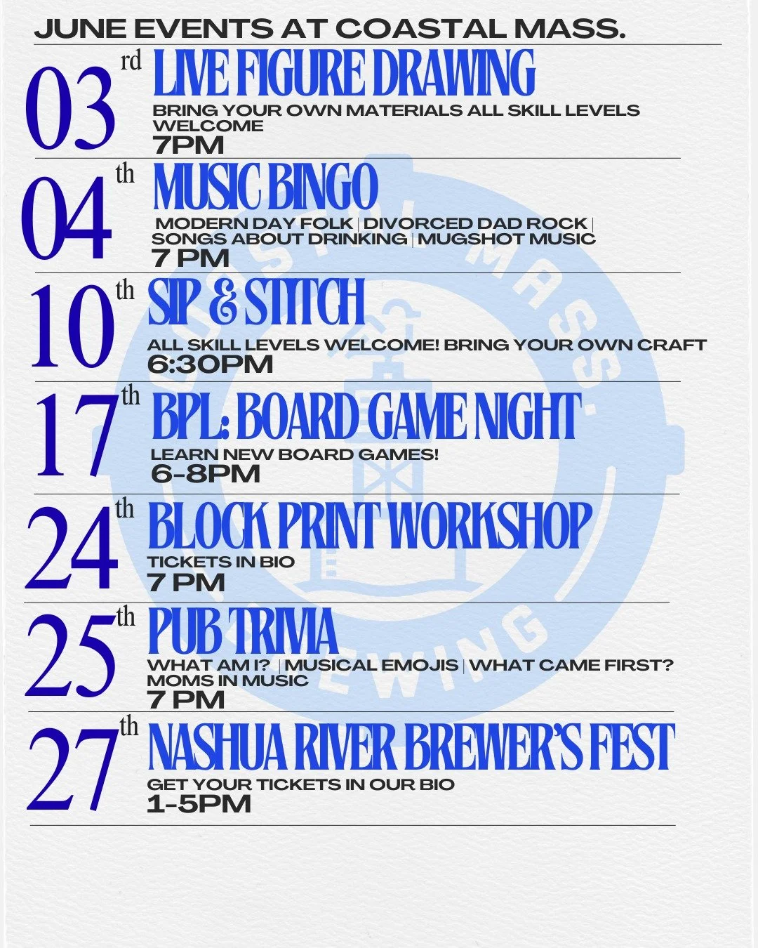 We can't believe it's JUNE! We've got some fun events for you all this month, so mark your calendars! We'll keep the good times and beer flowin'

We'll be open today from 12-6pm. Cheers!
#thingstodo #beverly #craftbeer #brewery #drinklocal