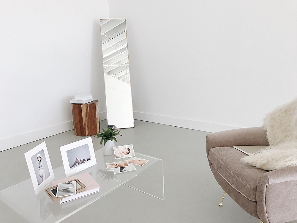 print samples on modern clear coffee table