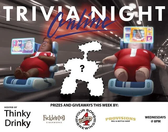 FREE TRIVIA tonight via Zoom (link below)
Prize sponsors and prizes this week:

Four Sons
$20 Gift Card

Ficklewood
10% Discount Code for all participants
$20 Gift Card $10 Gift Card

Provisions
$20 Gift Card $15 Gift Card $10 Gift Card
10% &amp; 15%