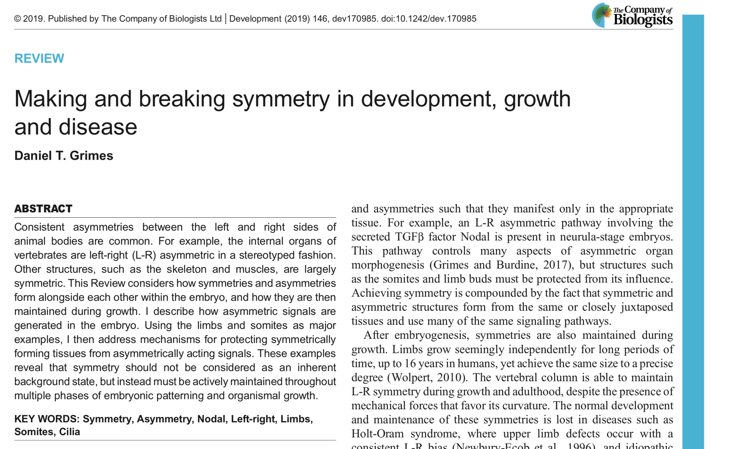 August 2019: Review article published in Development