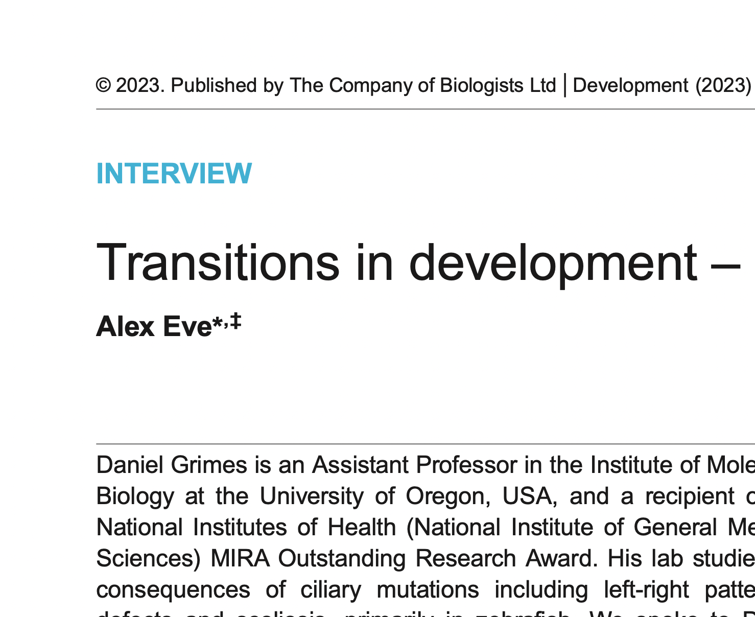 Jan 2023: Dan is interviewed by Development