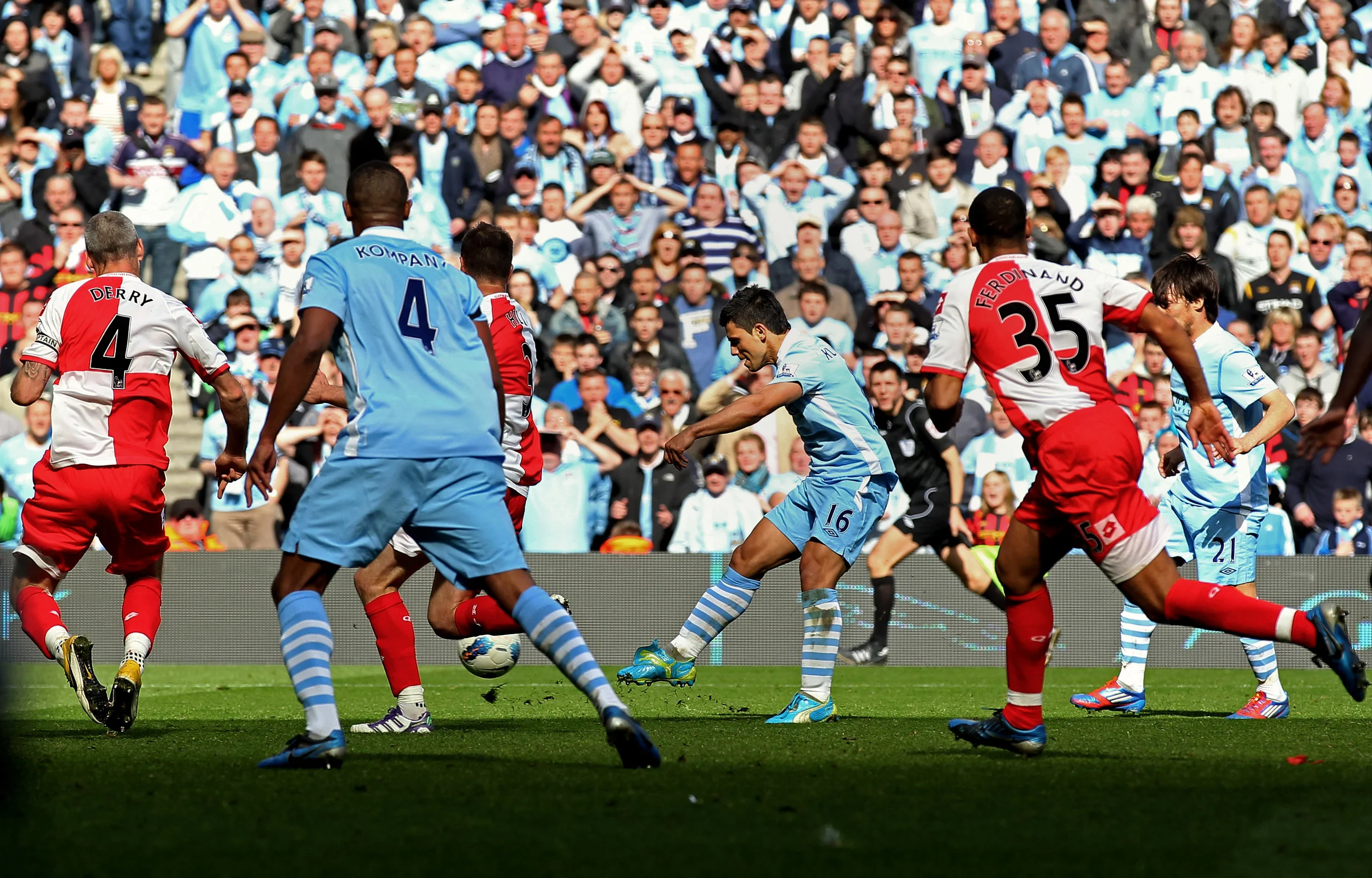 Manchester City’s Sergio Agüero, final day of the 2011–12 season. (Alex Livesey/Getty Images)