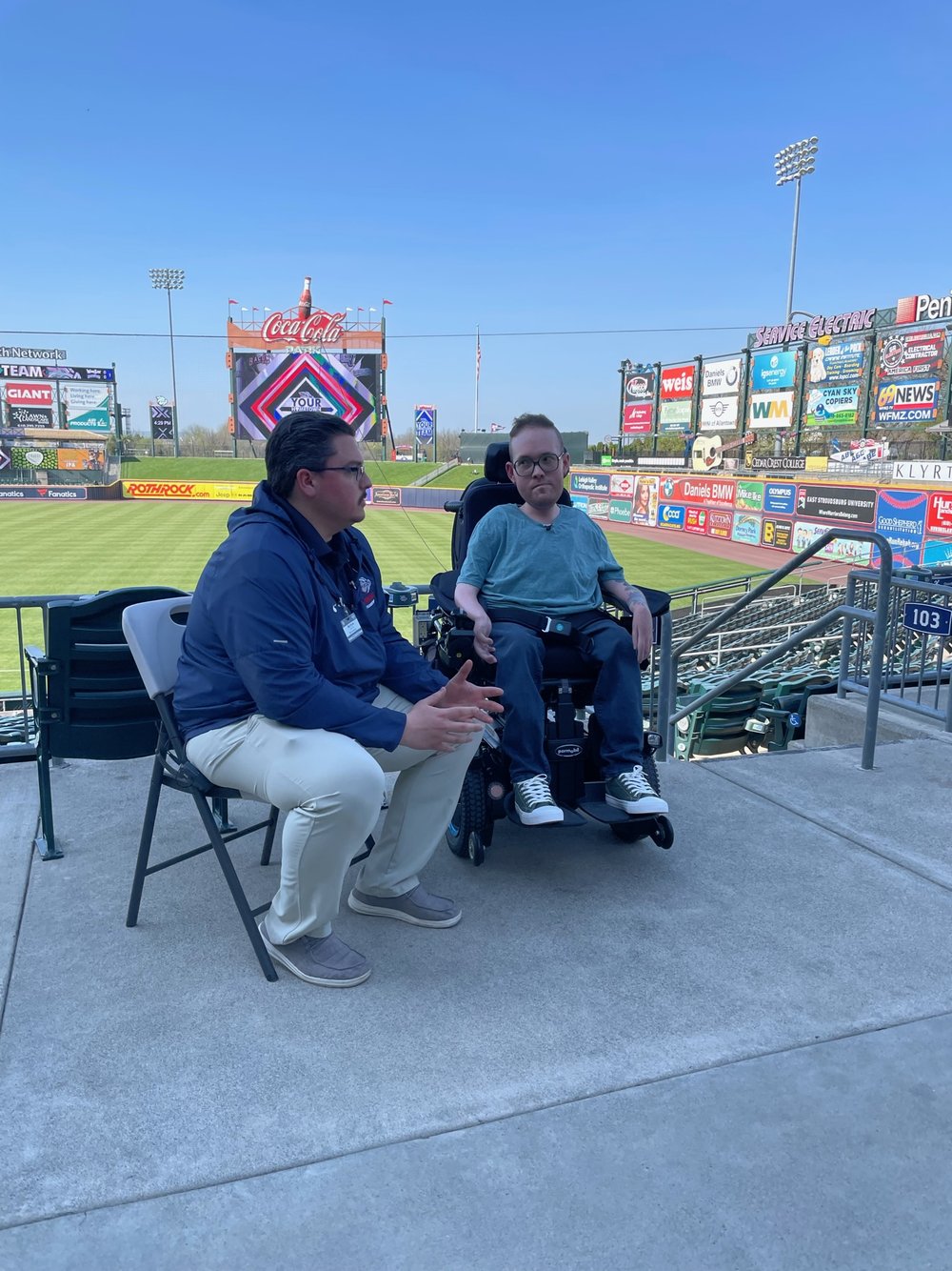 Chaz Hayden films Front Row with Chaz segment at Lehigh Valley Ironpigs.jpeg