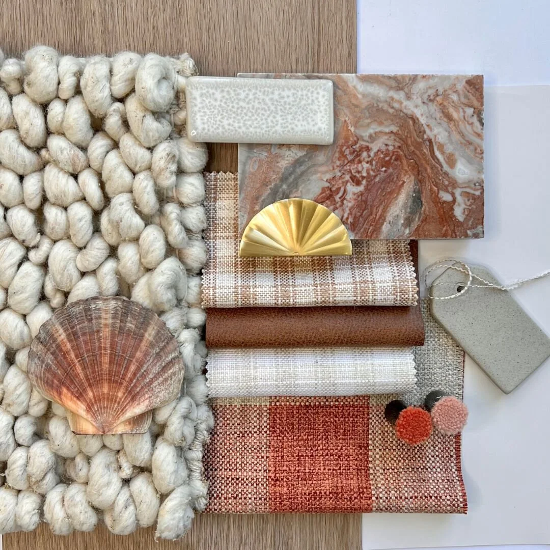 Flatlay Friday 🐝 

She sells sea shells by the sea shore. 🐚 

It's been a minute since we have posted a FlatLay Friday because we have been busy busy working through construction phase of Projects. 

This one is for a cottage, country based on the 