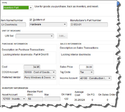 Double- and triple-check your work as you enter information in the QuickBooks item record window. 