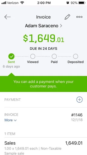 No matter how small your smartphone (this image was captured on an iPhone SE), you can still do your accounting tasks using QuickBooks Online’s app.