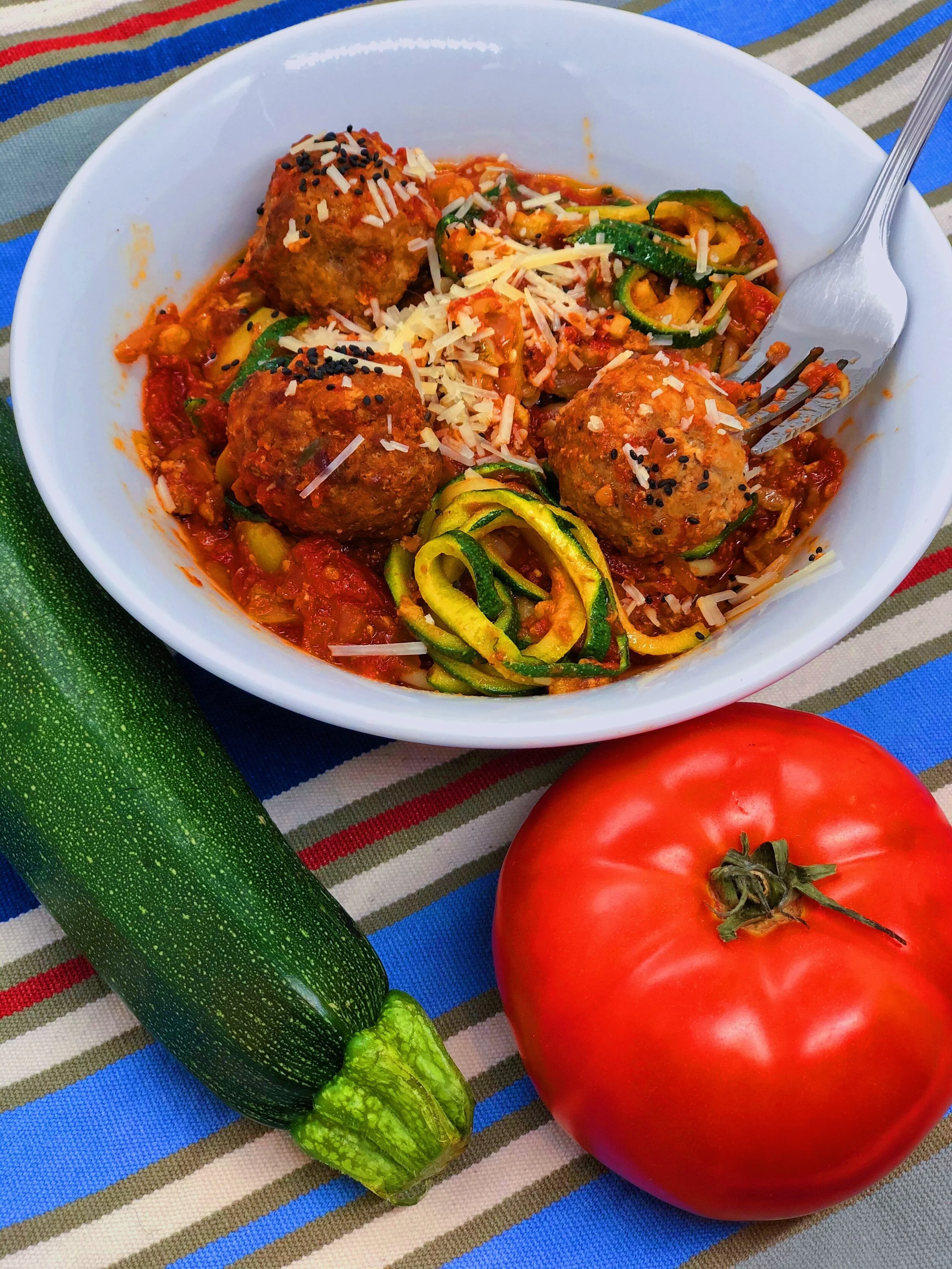 Keto Italian Style Meatballs with Marinara Sauce and Zoodles