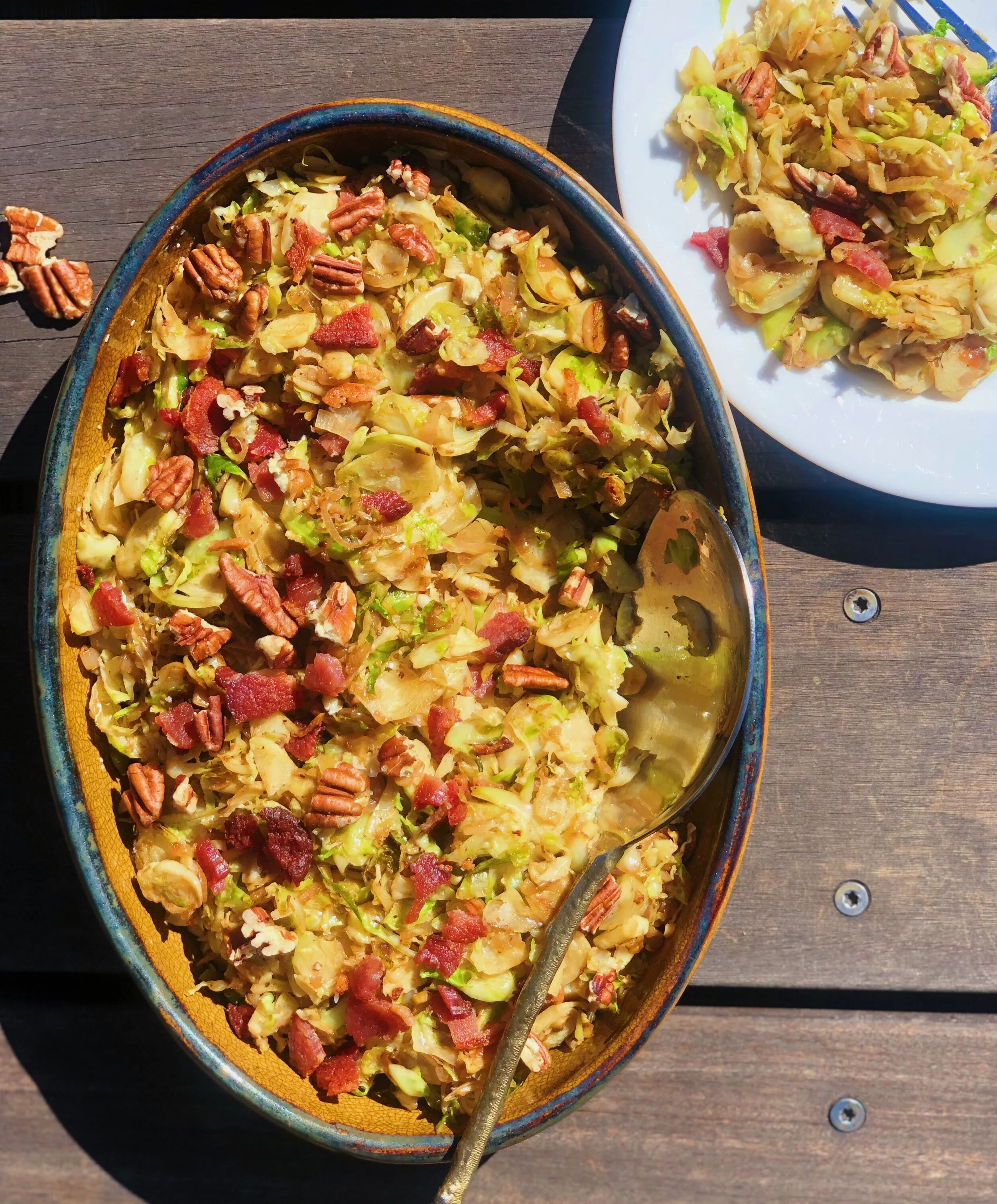 Sauteed Shaved Brussels Sprouts with Shallots and Bacon