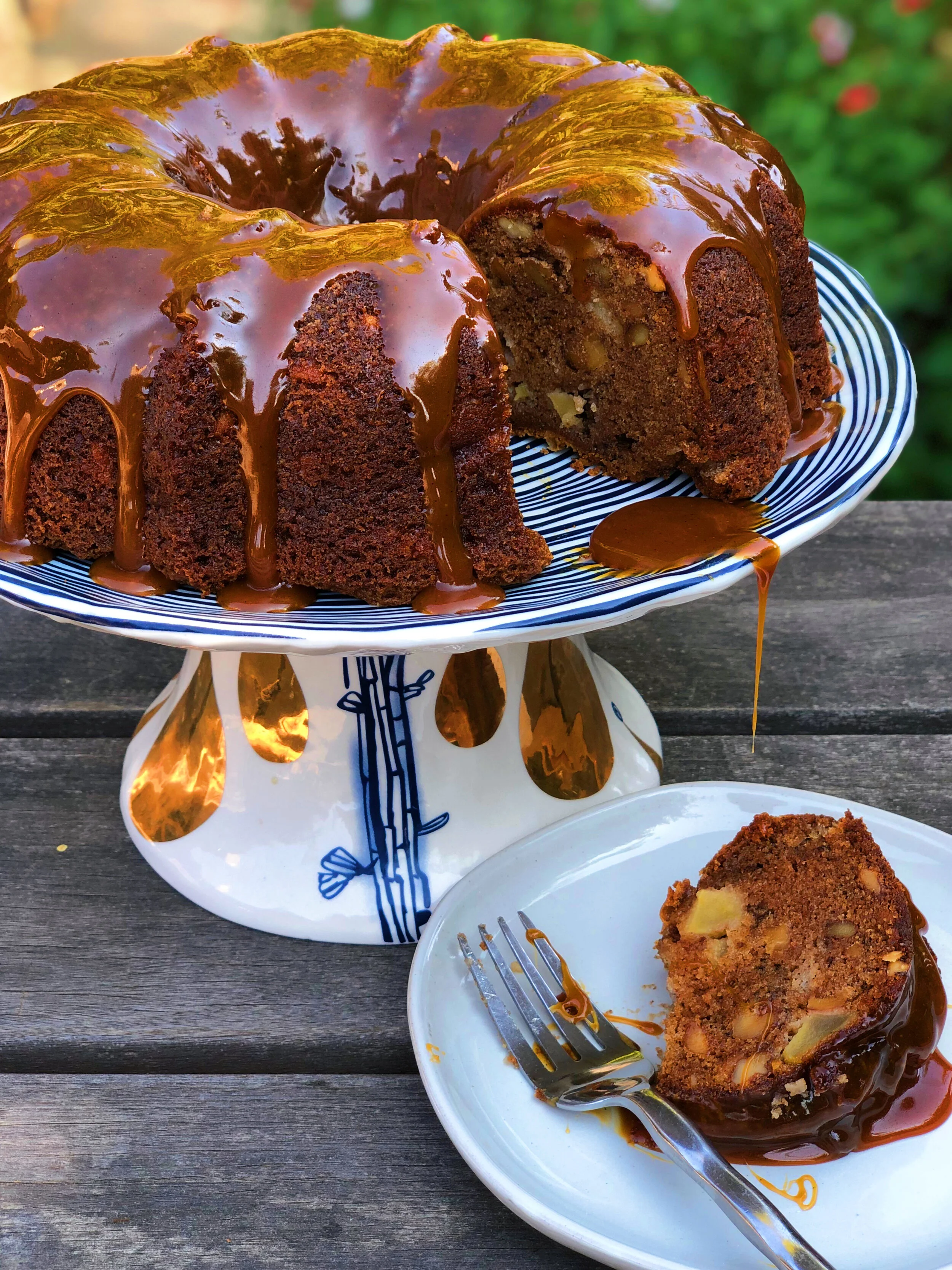 Spiced Apple Walnut Cake with Apple Caramel Sauce