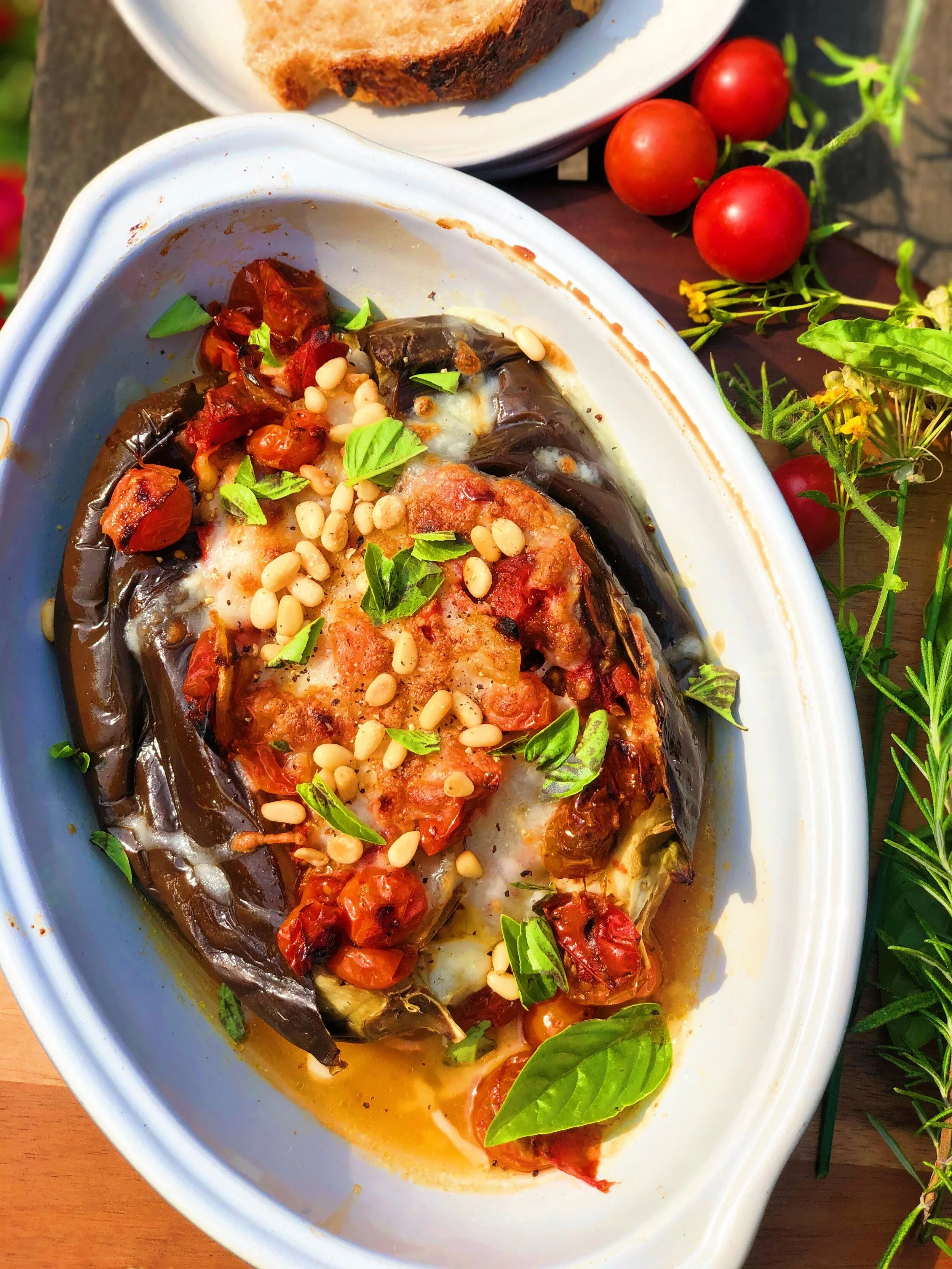Roasted Eggplant with Melted Tomatoes and Basil