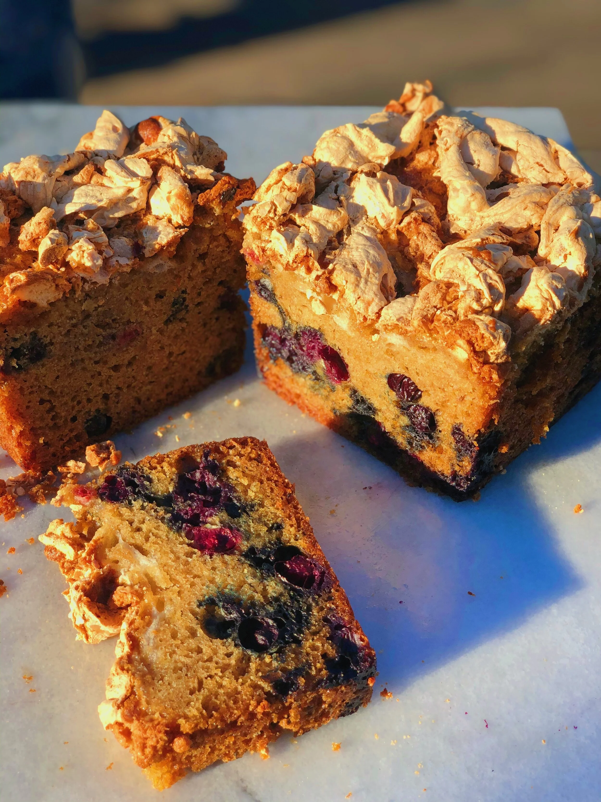 Blueberry Yogurt Cake with Swiss Meringue