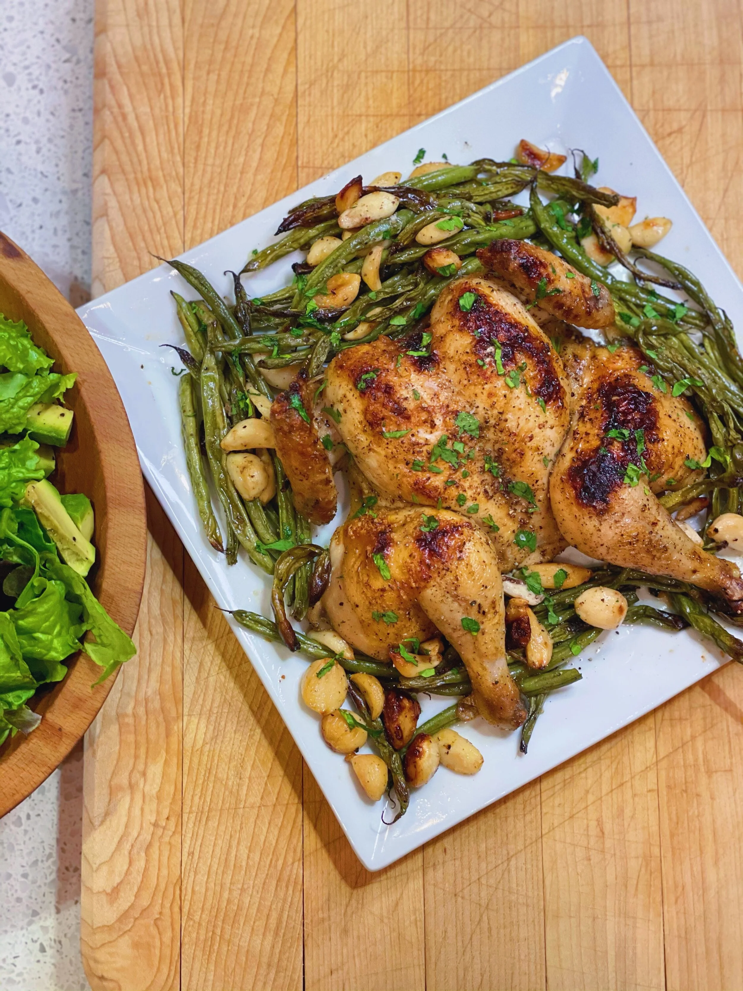 Sheet Pan Cornish Game Hen with Roasted Green Beans