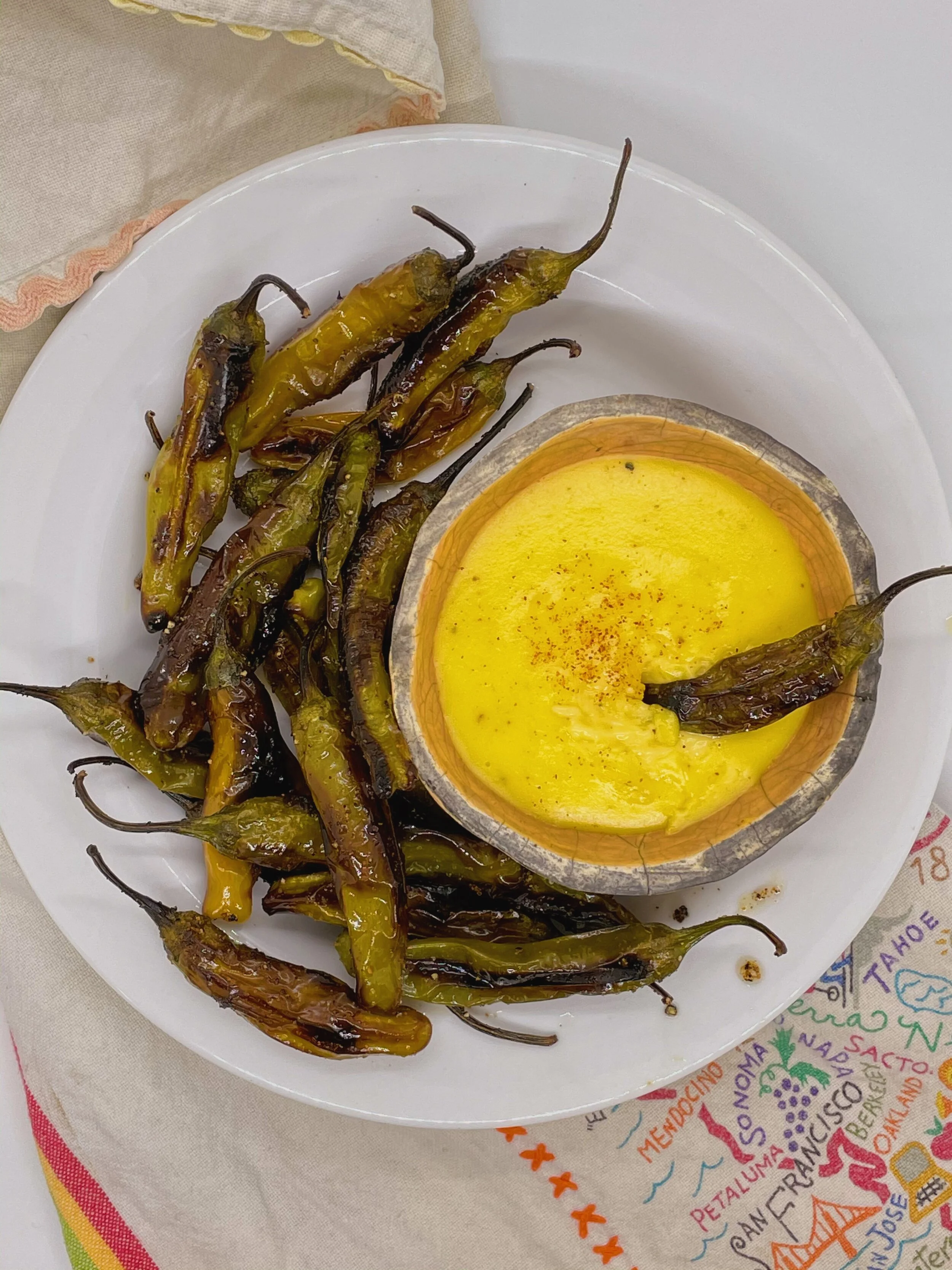 Shishito Peppers Two Ways with Easy Hollandaise Sauce