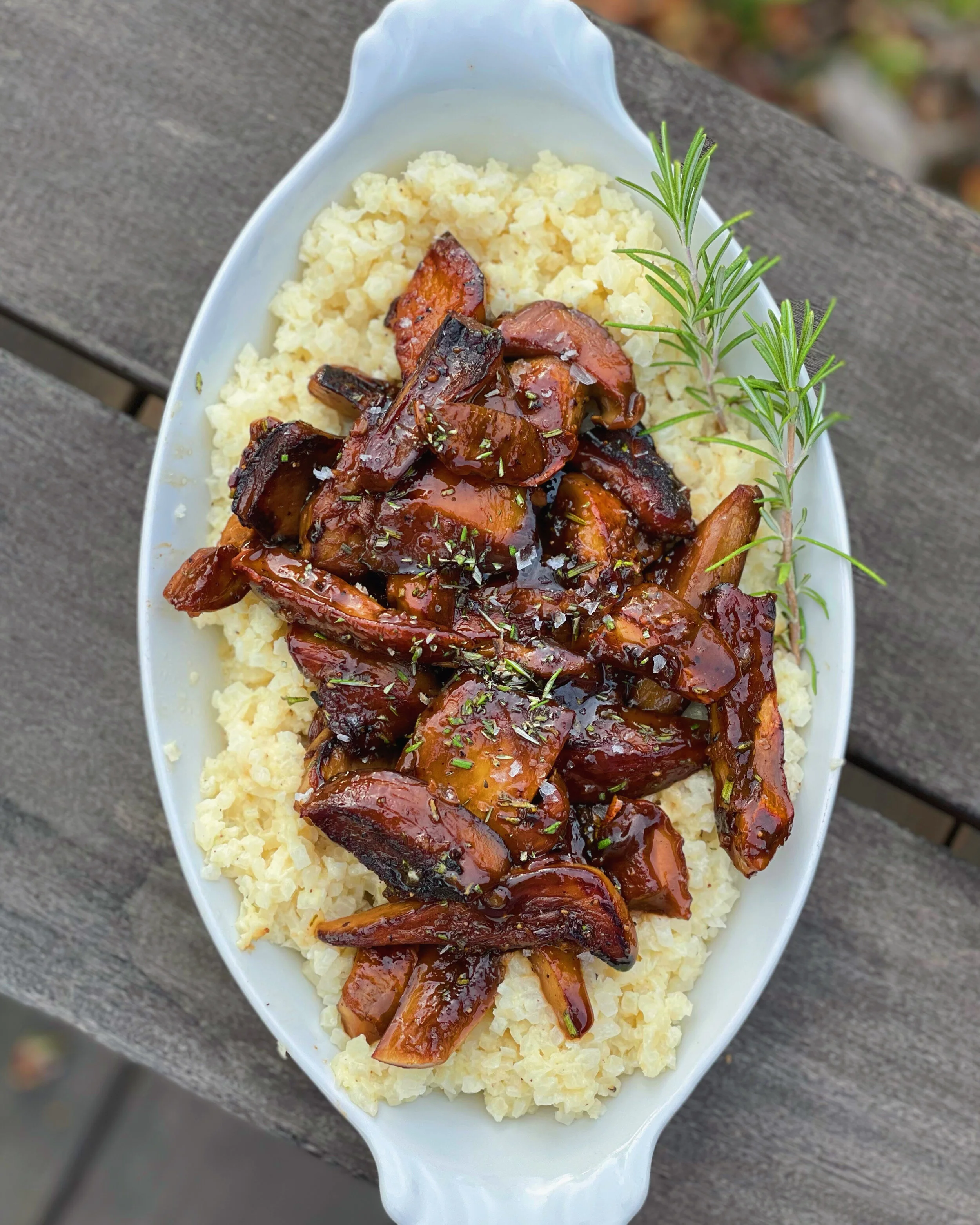 Porcini Mushrooms with Creamy Cauliflower Rice