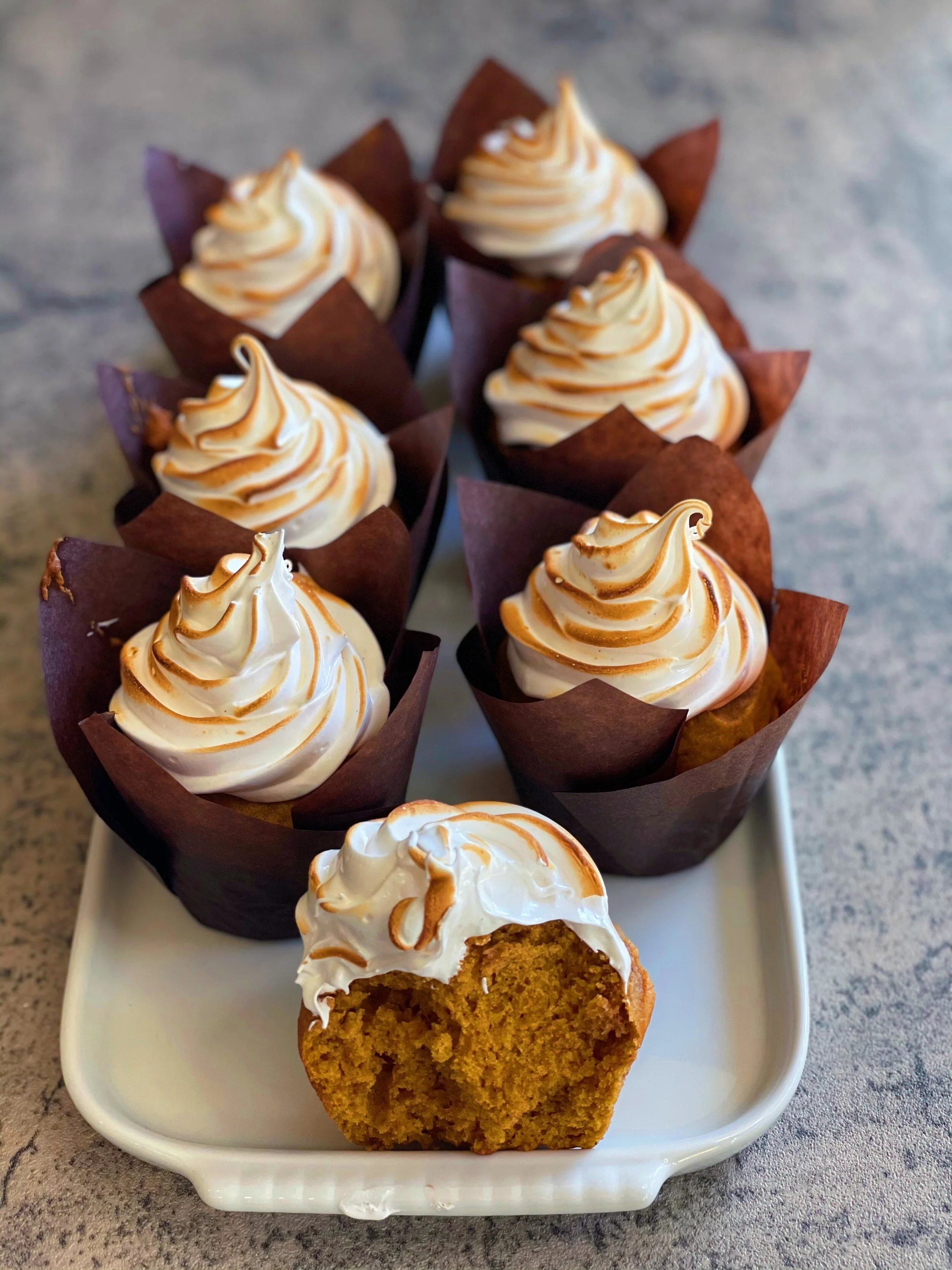 Pumpkin Spice Cupcakes with Meringue Topping