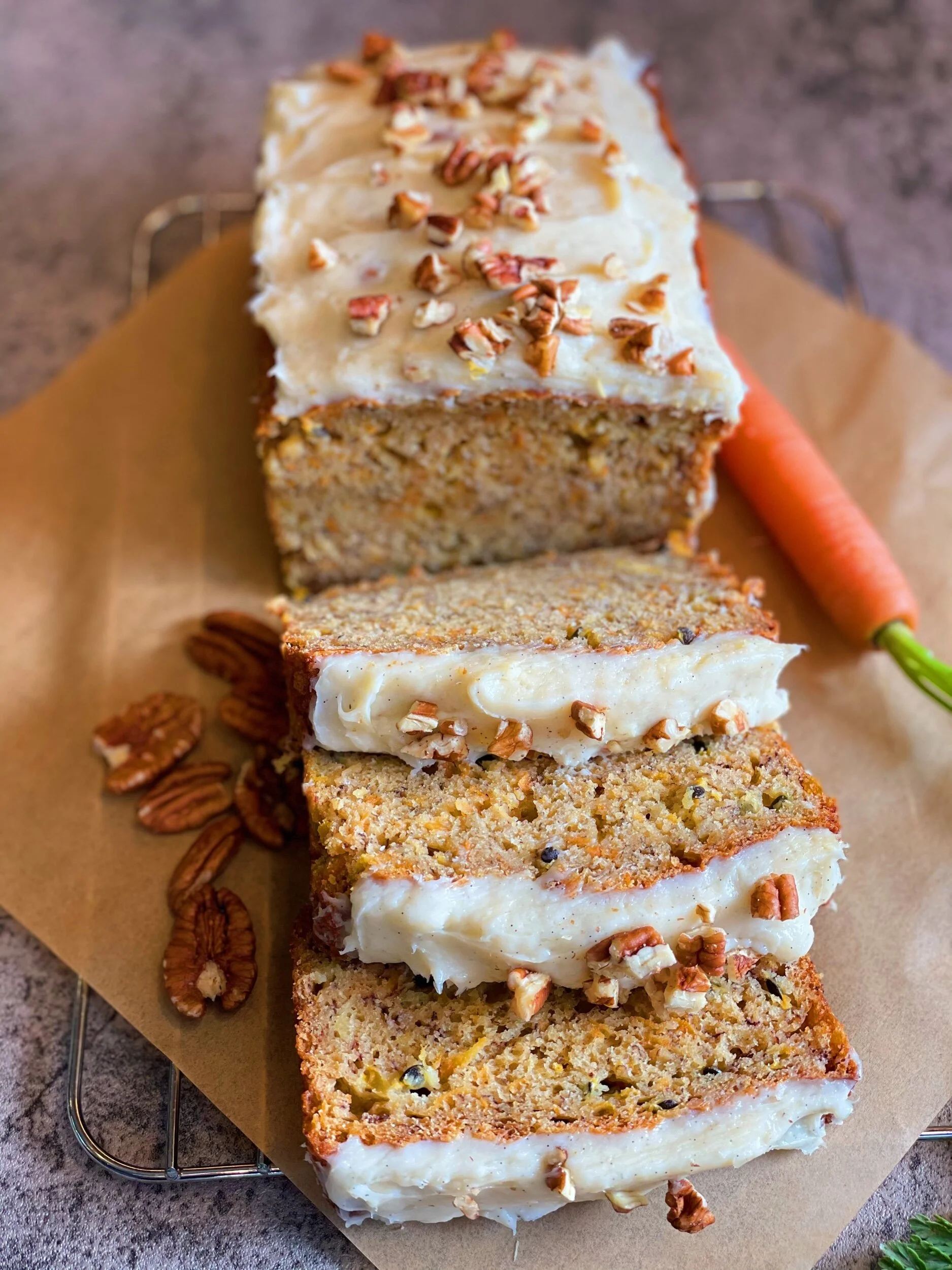 Carrot Passion Banana Bread with Cream Cheese Frosting