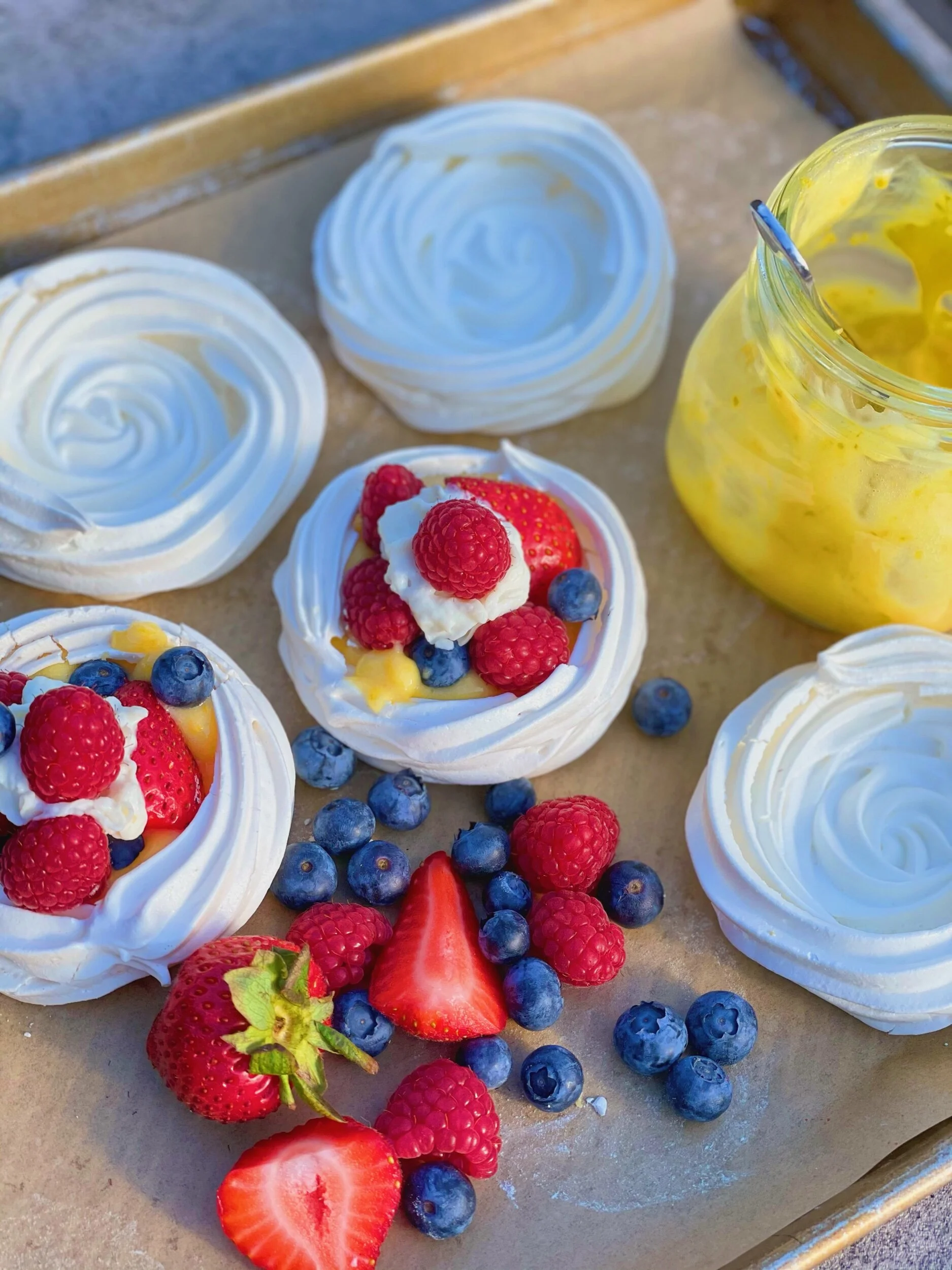 Mini Pavlovas with Lemon Curd and Berries
