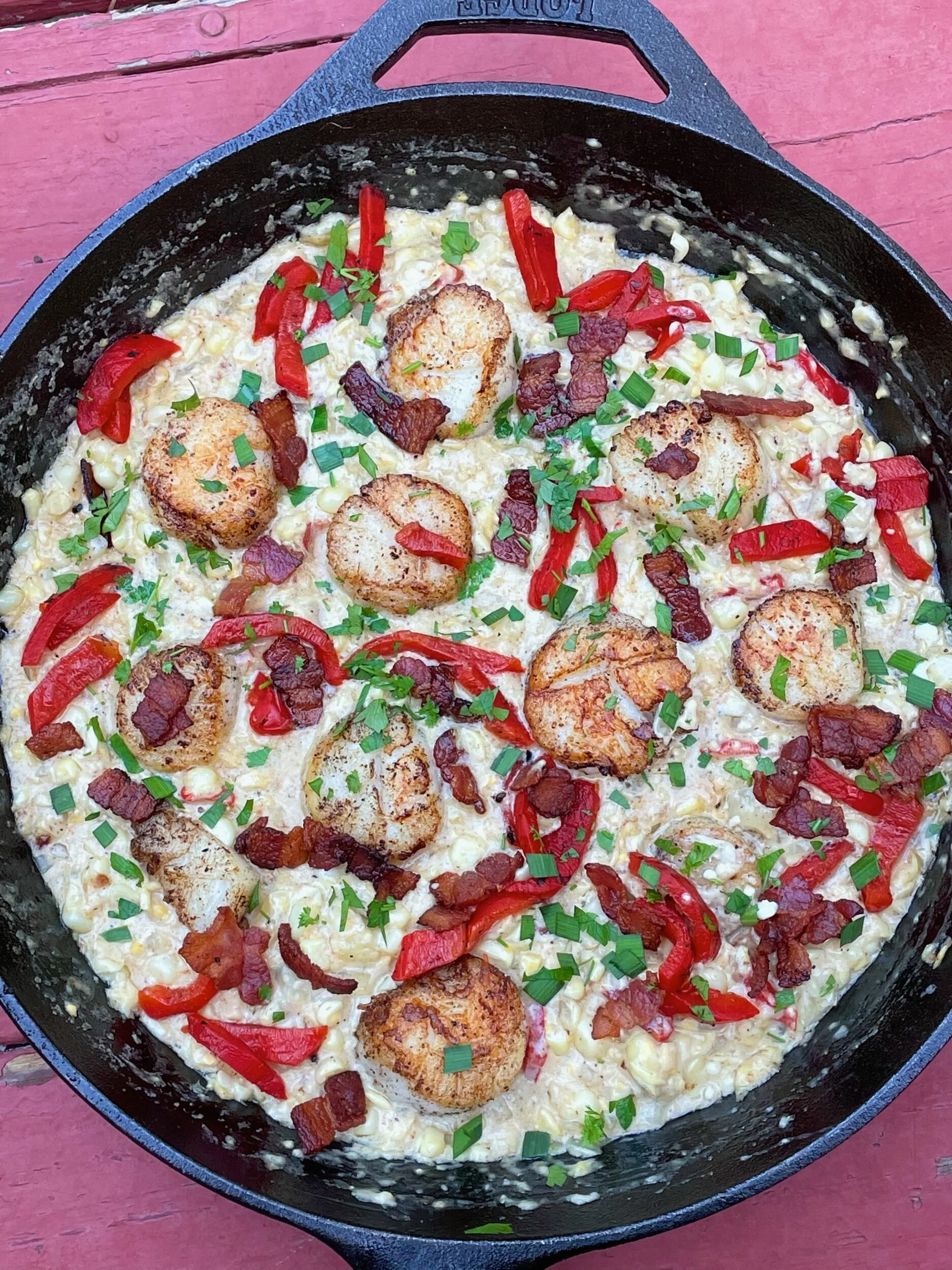 Seared Scallops with Creamed Corn and Bacon