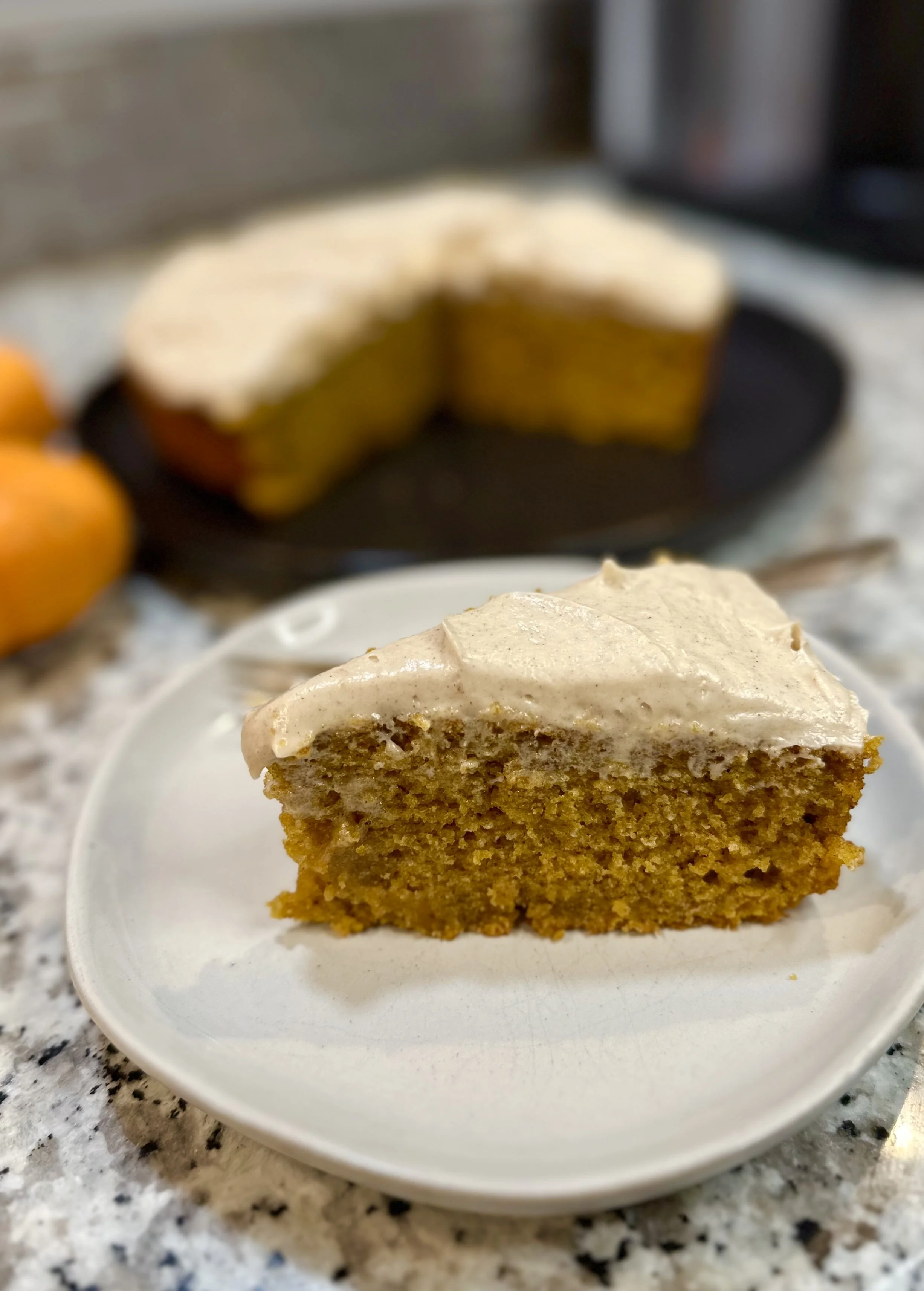 Pumpkin Olive Oil Cake with Spiced Cream Cheese Frosting
