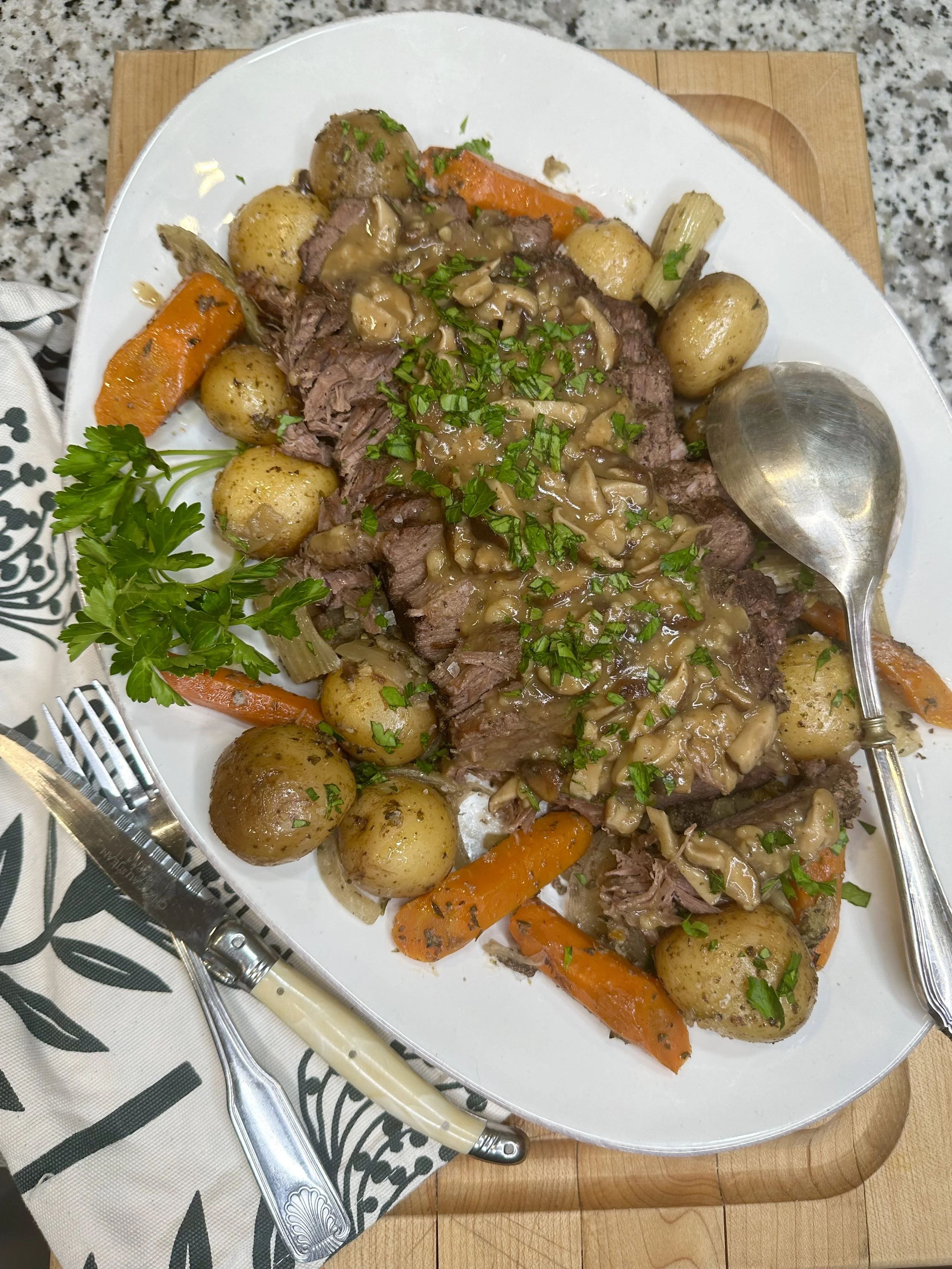 Slow Cooker Pot Roast (from frozen) with Mushroom Gravy