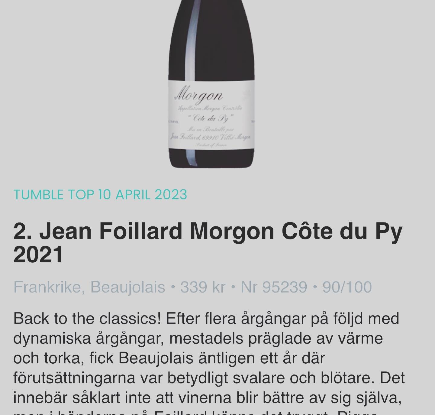 Vintips! 🍷
Den 28/4 klockan 10:00 sl&auml;pps ett mycket gott vin p&aring; Systembolaget! Jean Foiilards - Morgon C&ocirc;te du Py - 100% Gamay 🤘🏽👌🏽
Passa p&aring;&hellip; 
och om du inte har t&aring;lamod s&aring; kan du ju alltid best&auml;lla