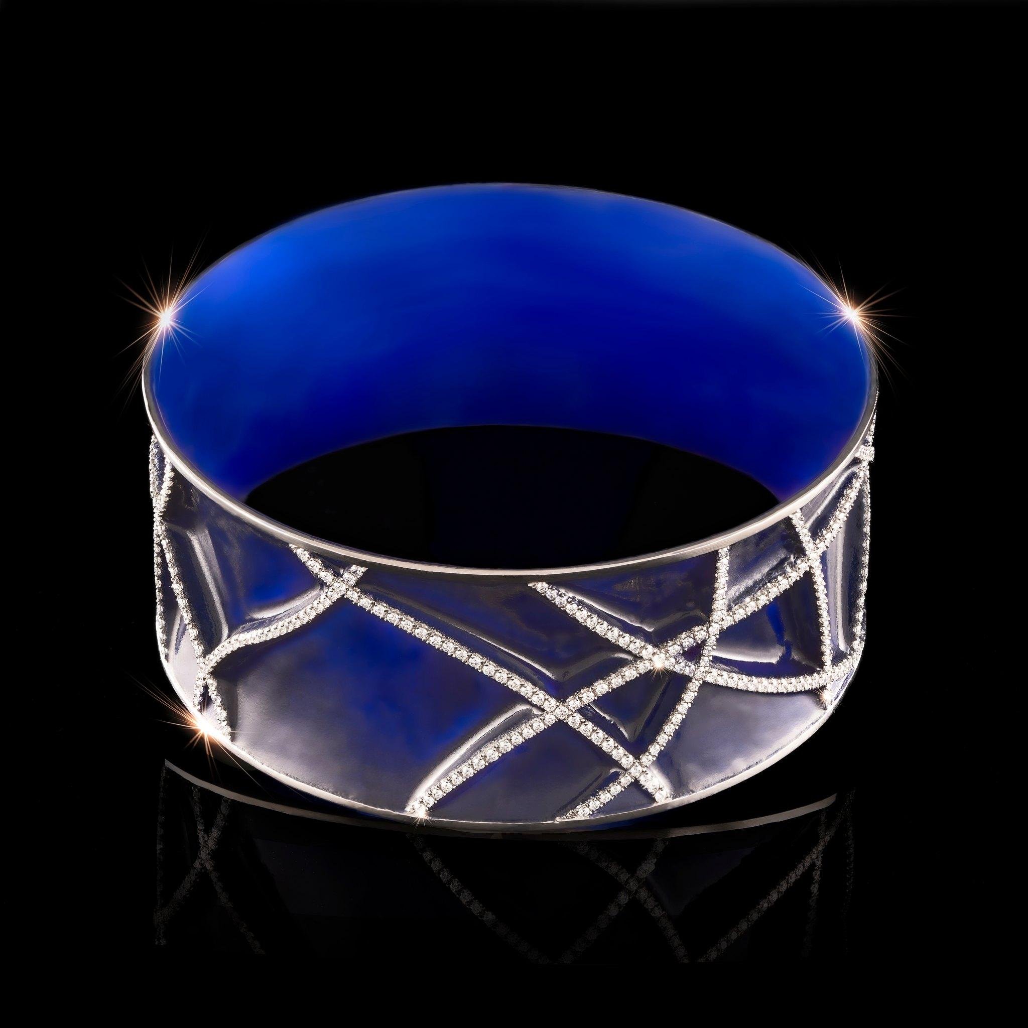 Each diamond in the Electric Blue Diamond Bangle is ethically sourced and meticulously hand-set, every stone is secured by four titanium beads. A true masterpiece of expert craftsmanship, brought to life in the wild landscape of Mayo, in the west of 