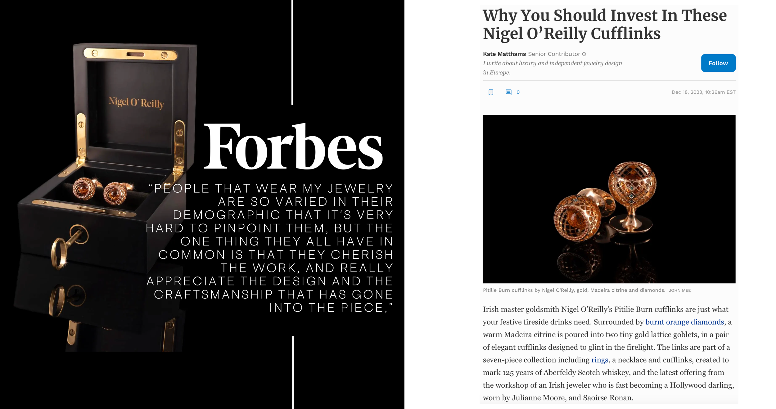 Nigel O'Reilly X ABERFELDY Article by Kate Matthams FORBES 2023