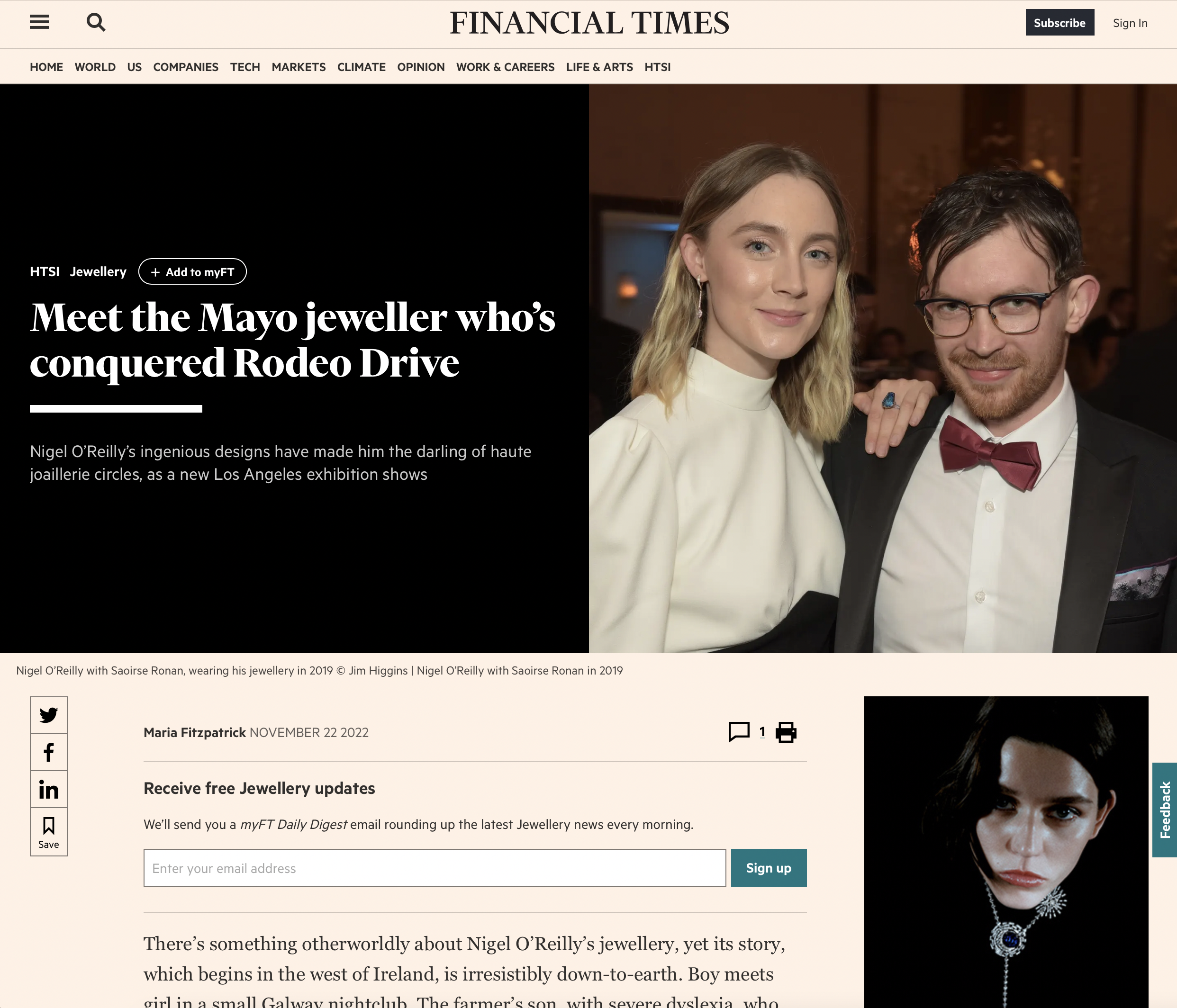 high jewelry nigel oreilly, Financial Times, How to Spend it, Jewellery designer, goldsmith, bespoke jewelry, Sotheby's Los Angeles,