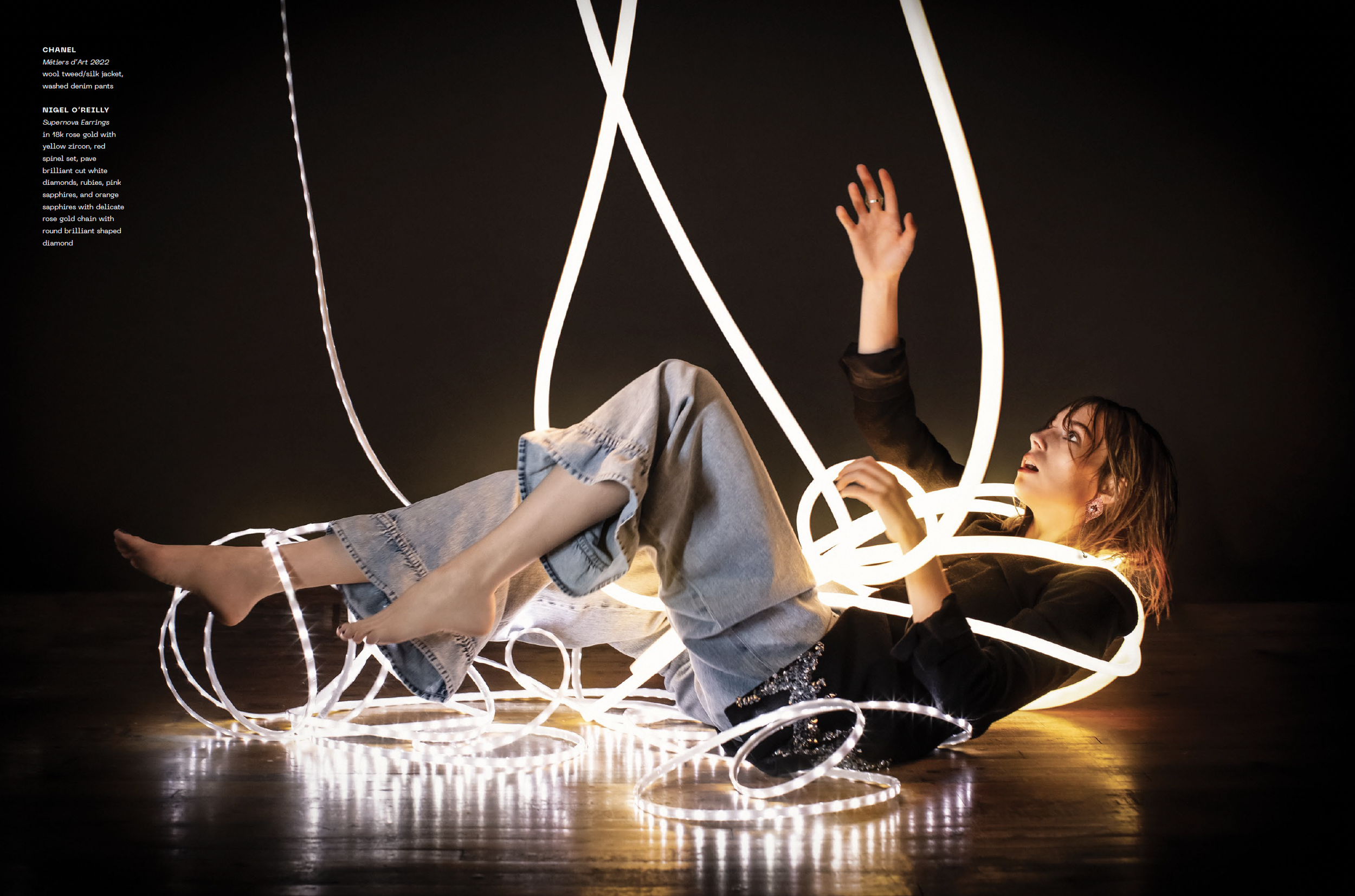 Maya Hawke wearing Nigel O'Reilly Supernova Earrings in As If Magazine, image by Tatiana Shoan