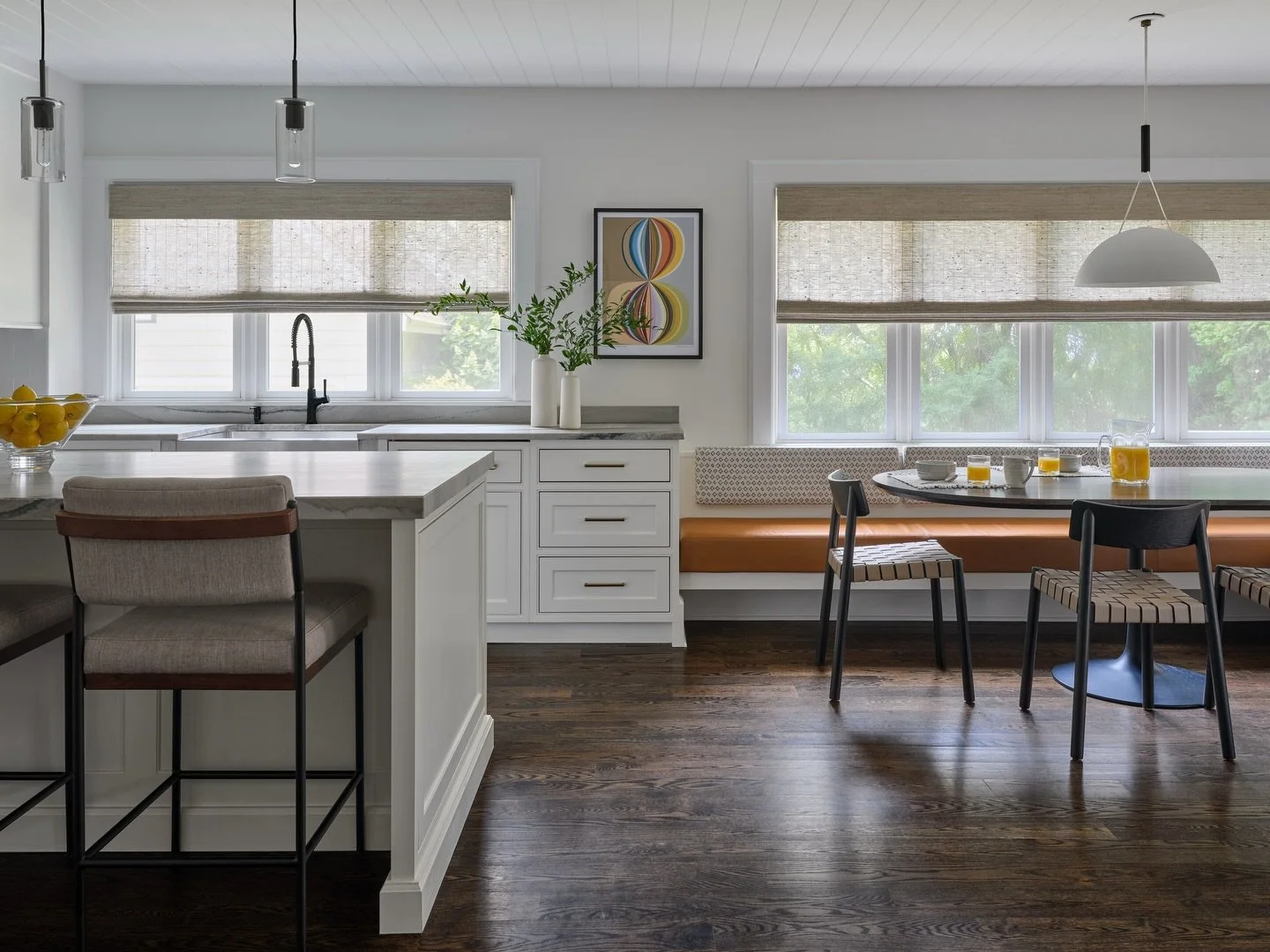 Custom breakfast seating nook in Scarsdale with plenty of space for the whole family