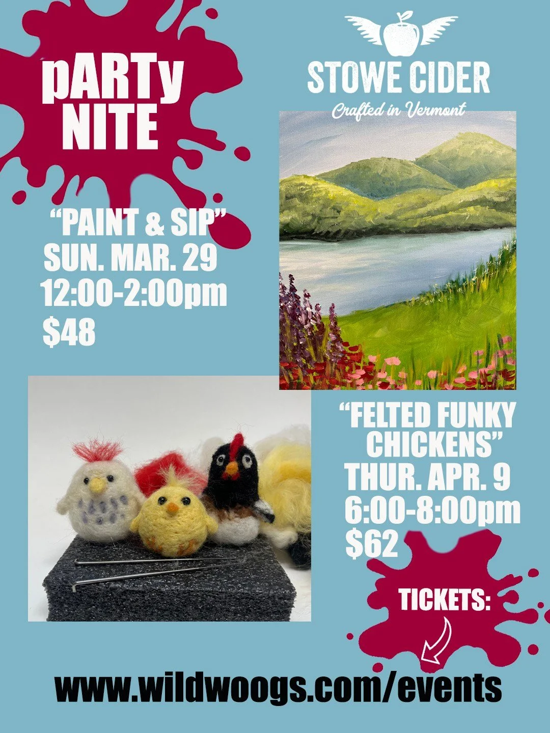Felted Chickens Party Night w/ Wild Woogs!